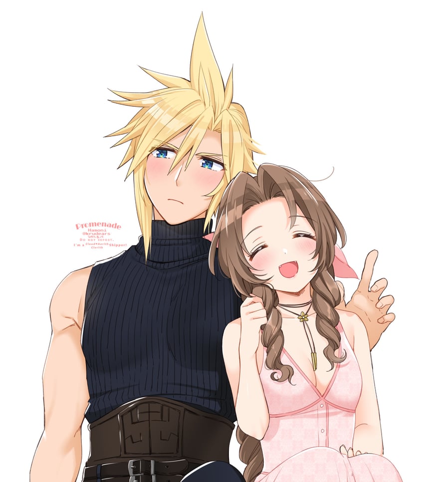 cloud strife and aerith gainsborough (final fantasy and 2 more) drawn by krudears
