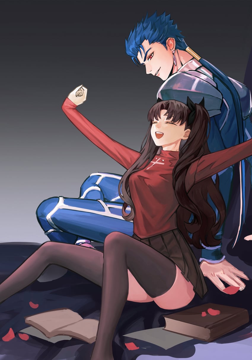tohsaka rin and cu chulainn (fate and 1 more) drawn by yaoko