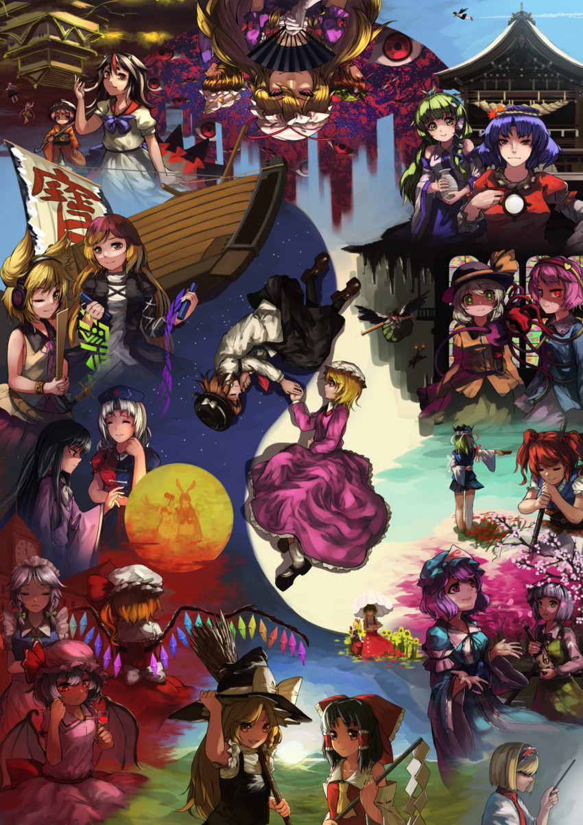 hakurei reimu, kirisame marisa, remilia scarlet, flandre scarlet, izayoi sakuya, and 30 more (touhou and 8 more) drawn by berabou