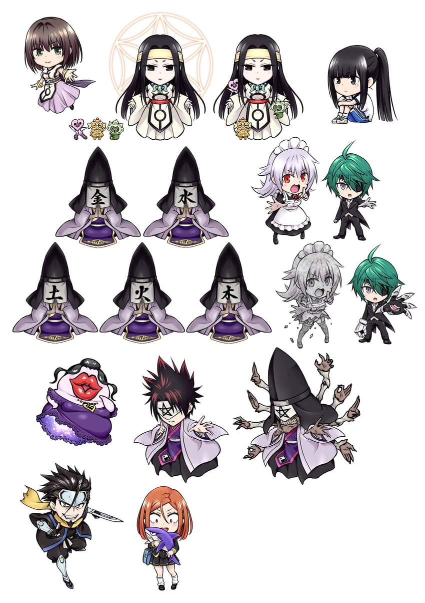 kazamaki matsuri, hirasaka mei, toba yayoi, iyo, hinojiki sosuke, and 1 more (ayakashi triangle and 1 more) drawn by yabuki_kentarou