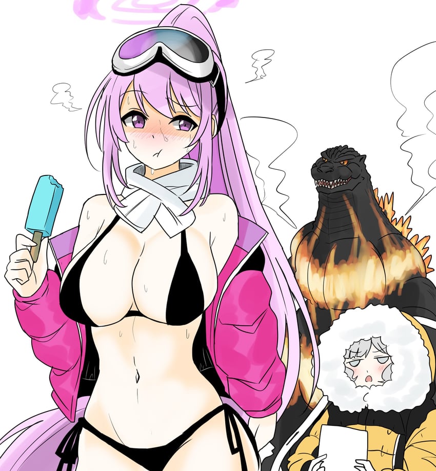 eimi, godzilla, burning godzilla, and himari (blue archive and 2 more) drawn by ibuki_(tulta_icon)