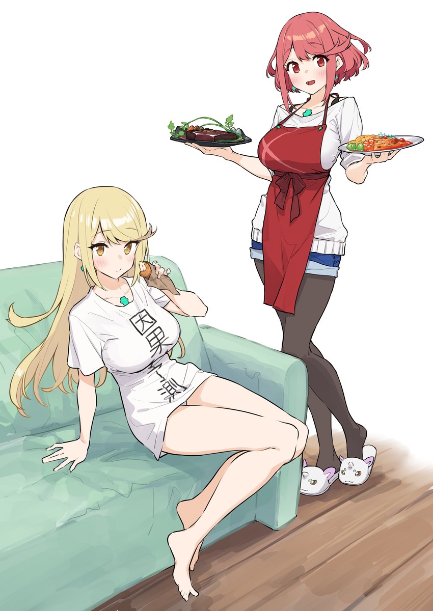 pyra and mythra (xenoblade chronicles and 1 more) drawn by baffu