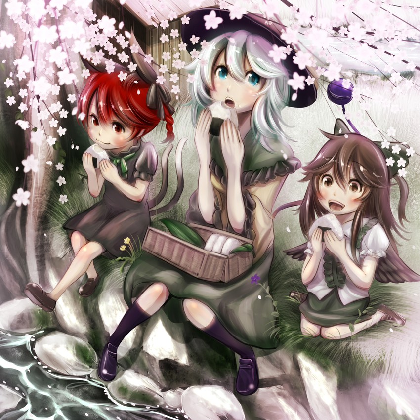 komeiji koishi, kaenbyou rin, and reiuji utsuho (touhou) drawn by jiraiken