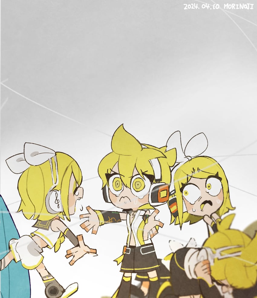 hatsune miku, kagamine rin, and kagamine len (vocaloid) drawn by mori_no_ji