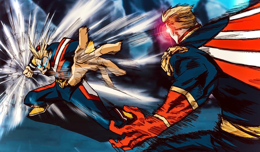 all might and homelander (boku no hero academia and 1 more) drawn by foltest_animations