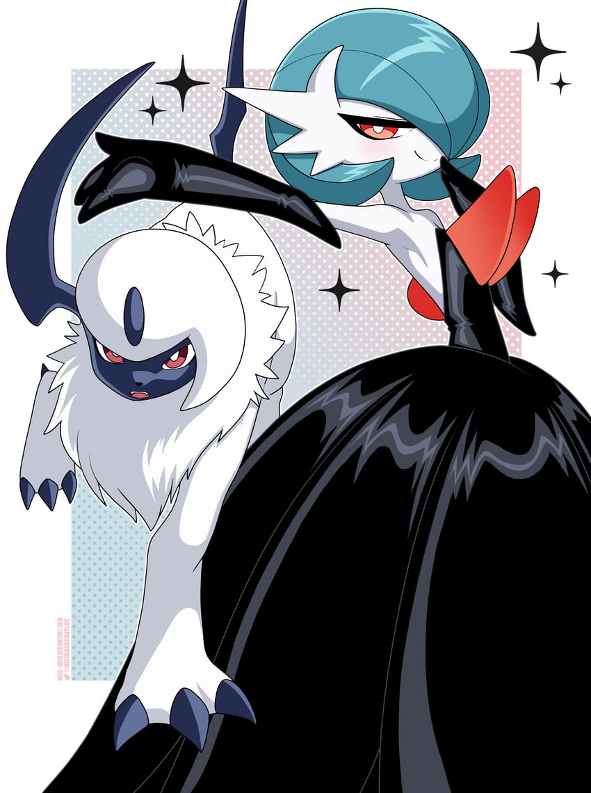 gardevoir, mega gardevoir, and absol (pokemon) drawn by nico-neko