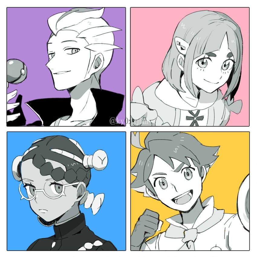 lacey, drayton, crispin, and amarys (pokemon and 1 more) drawn by kizami_(hetaisi)