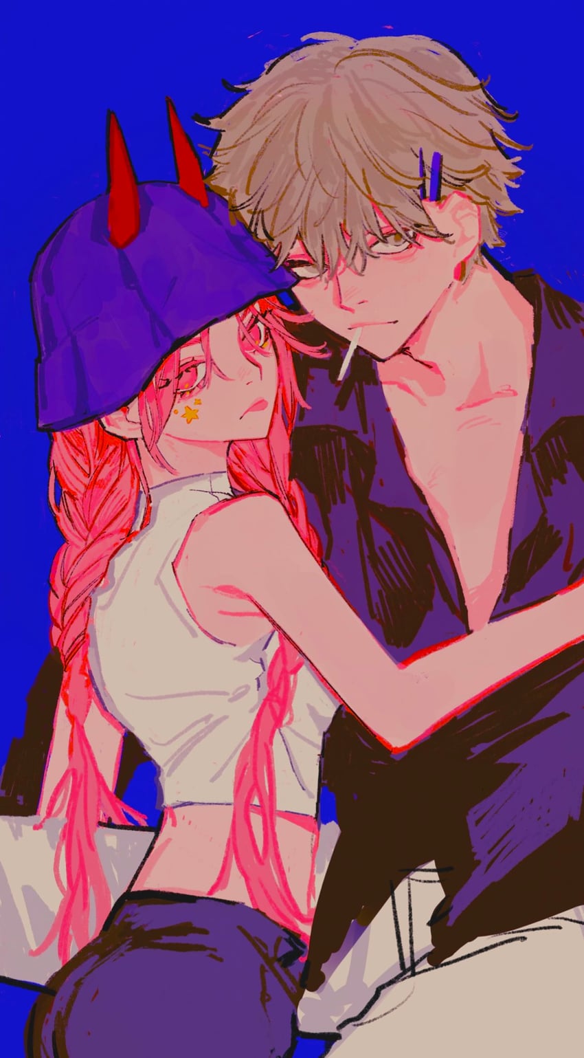 power and denji (chainsaw man) drawn by pecopecosupipi