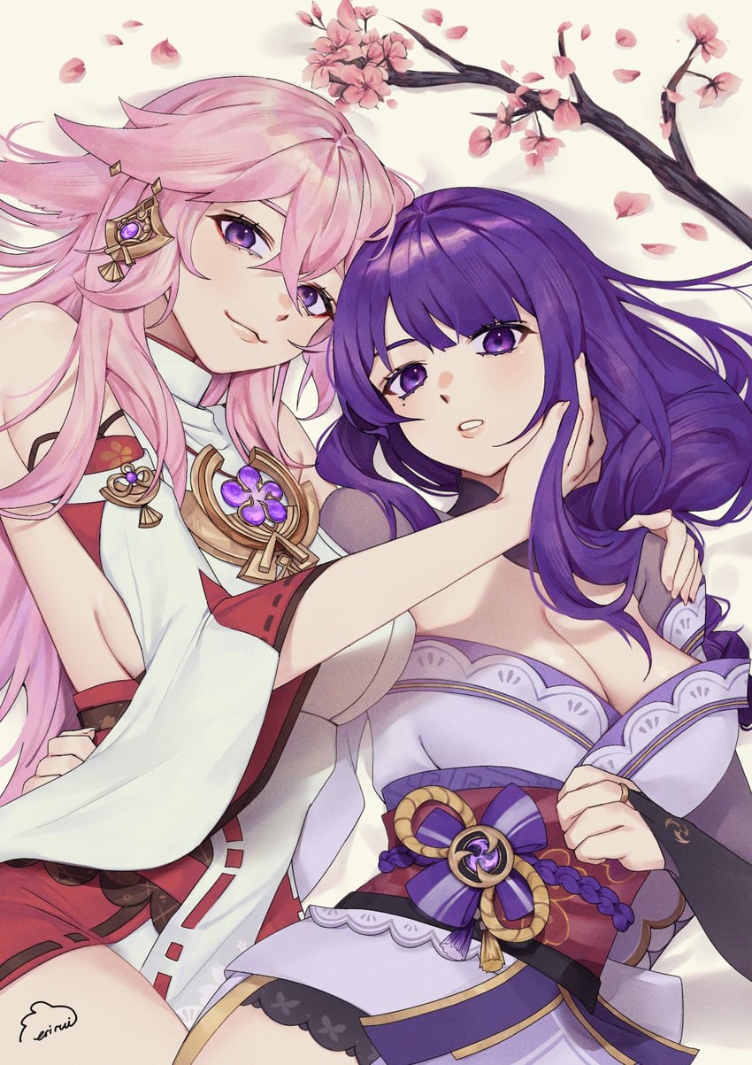 raiden shogun and yae miko (genshin impact) drawn by eripyui