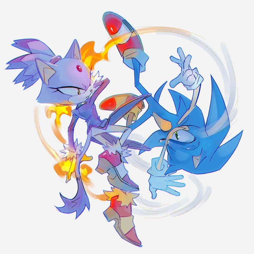 sonic the hedgehog and blaze the cat (sonic and 1 more) drawn by miijiu