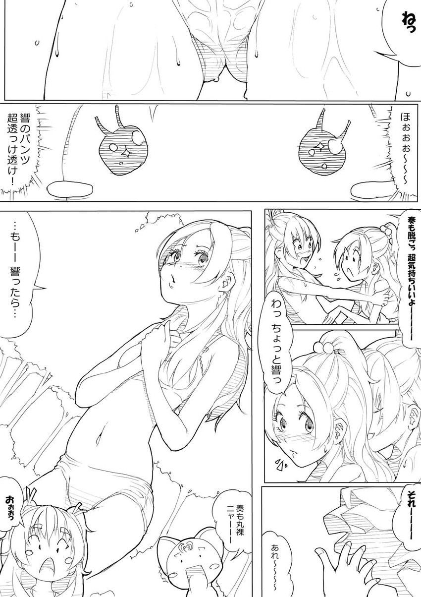 houjou hibiki, minamino kanade, and hummy (precure and 1 more) drawn by akinbo_(hyouka_fuyou)
