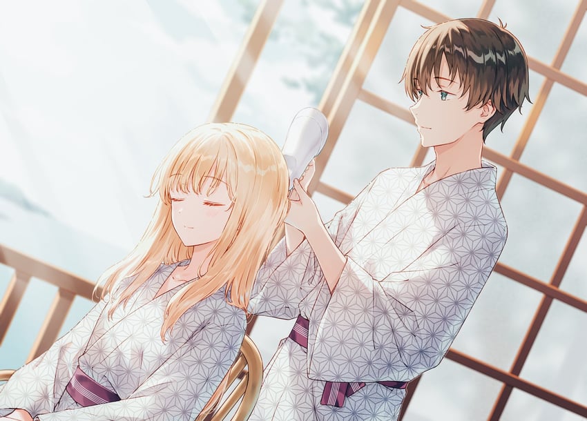 ayase saki and asamura yuuta (gimai seikatsu) drawn by hiten_(hitenkei)