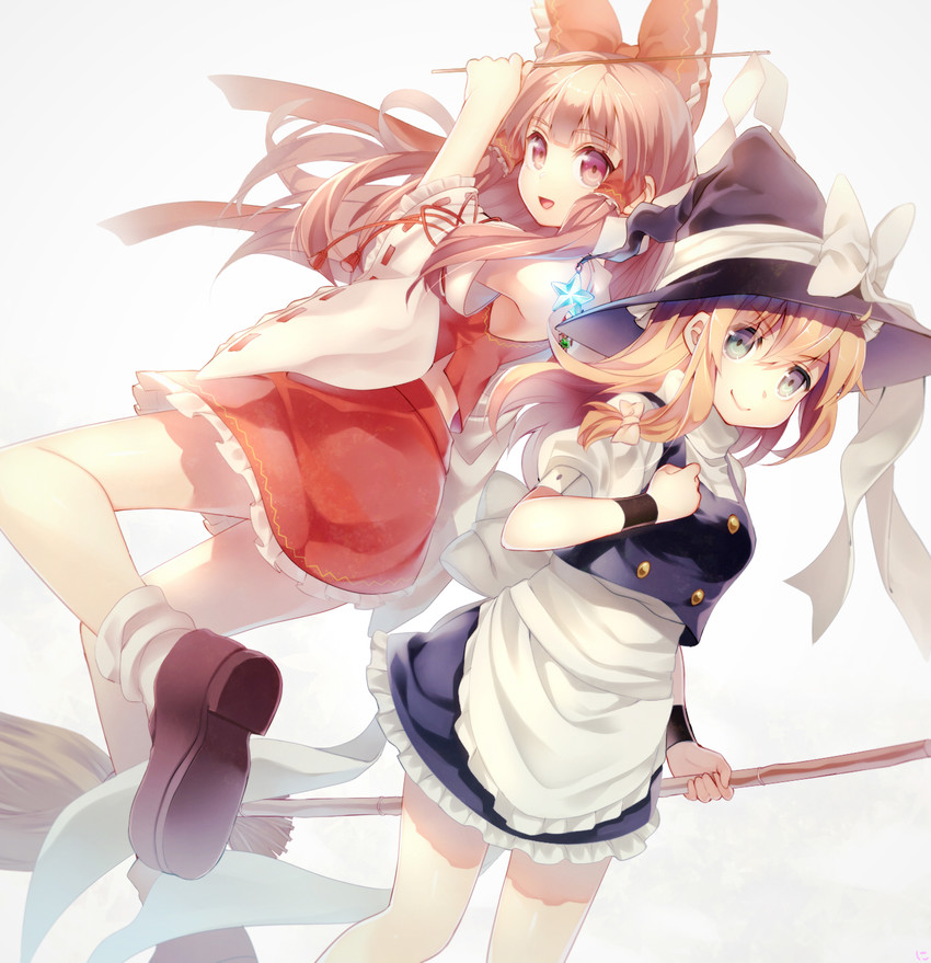 hakurei reimu and kirisame marisa (touhou) drawn by niwashi_(yuyu)
