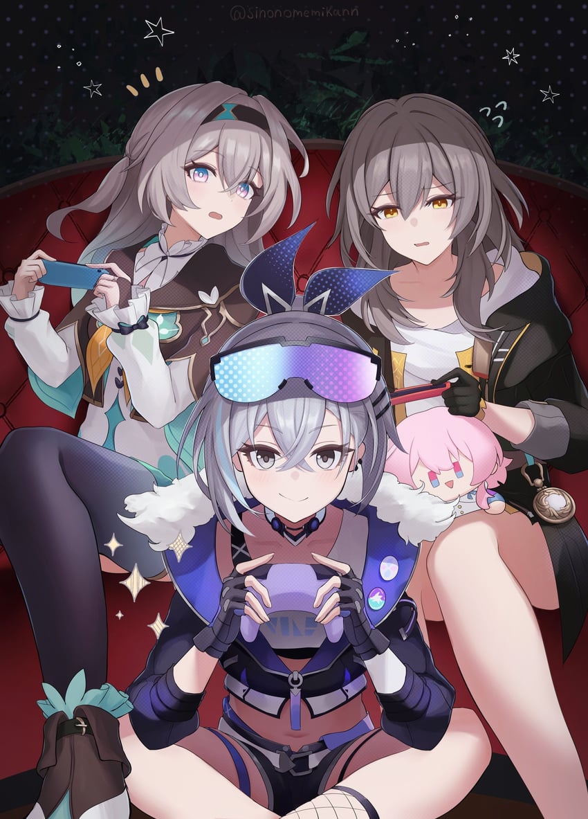 trailblazer, firefly, stelle, march 7th, and silver wolf (honkai and 1 more) drawn by sinonomemikann