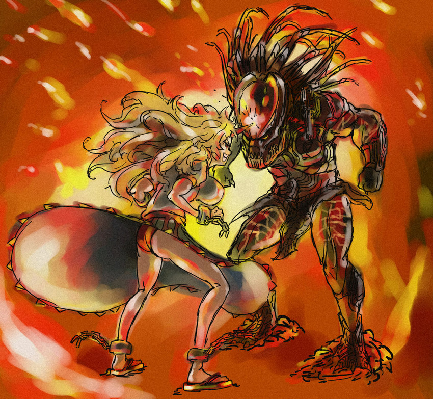 hoshiguma yuugi, predator, berserker predator, and mr. black (touhou and 1 more) drawn by nameo_(judgemasterkou)