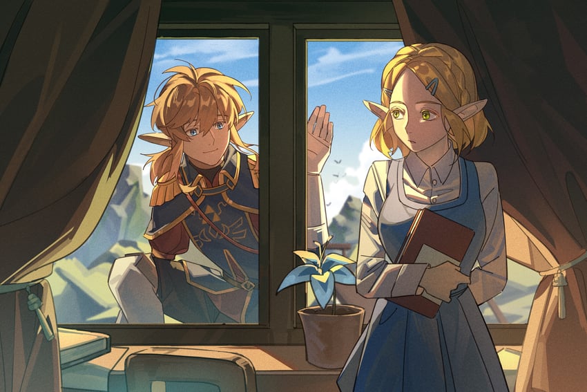 link and princess zelda (the legend of zelda and 1 more) drawn by yu_eutopia