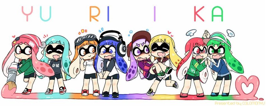 inkling player character and inkling girl (splatoon and 1 more) drawn by eromame