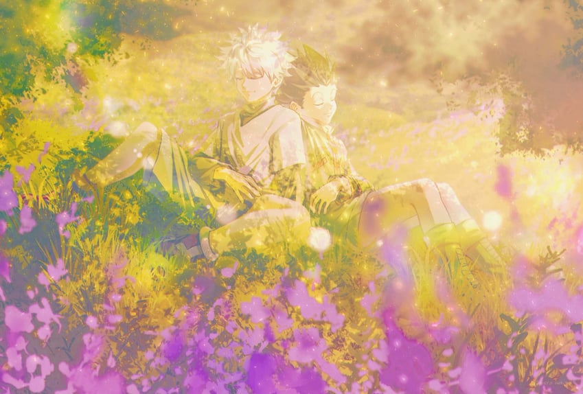 killua zoldyck and gon freecss (hunter x hunter) drawn by apiao