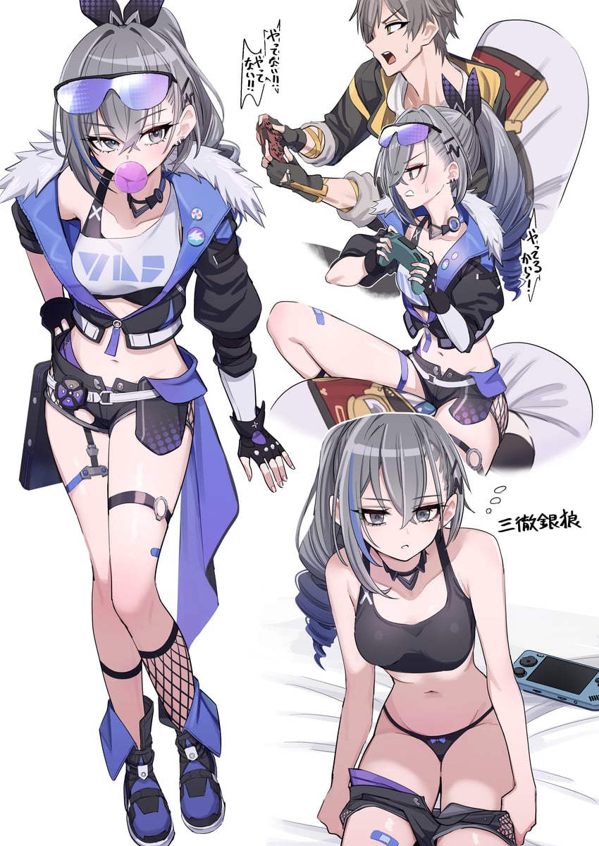 trailblazer, caelus, and silver wolf (honkai and 1 more) drawn by pizzasi