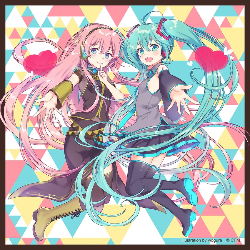 hatsune miku and megurine luka (vocaloid) drawn by wogura