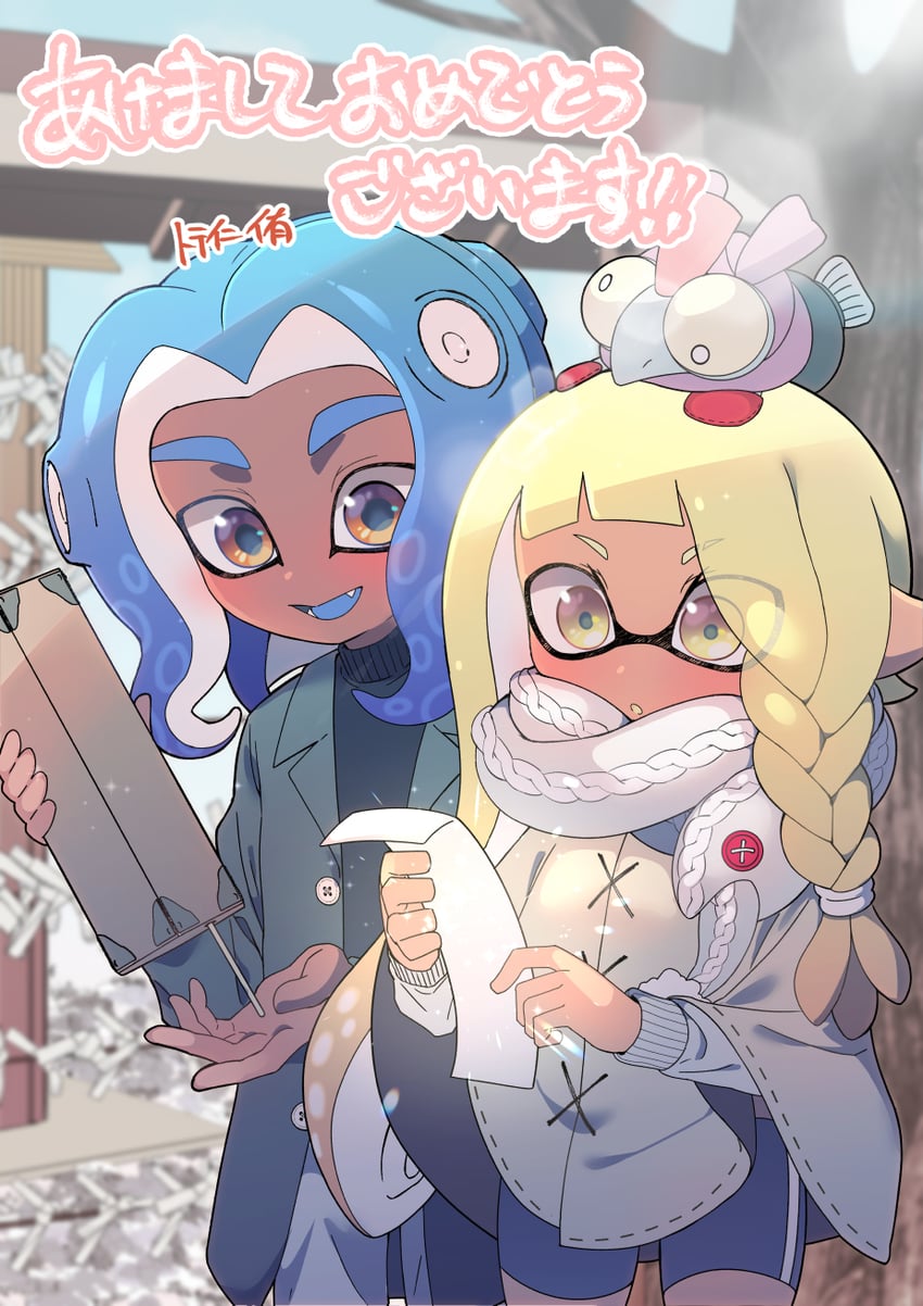 inkling player character, inkling girl, octoling player character, octoling boy, smallfry, and 2 more (splatoon and 1 more) drawn by minamidena