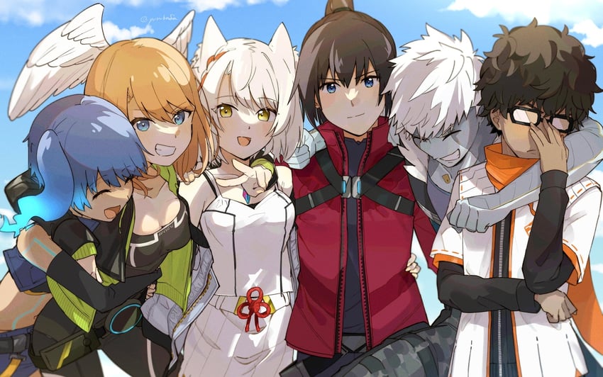 mio, eunie, sena, noah, taion, and 1 more (xenoblade chronicles and 1 more) drawn by bafarin