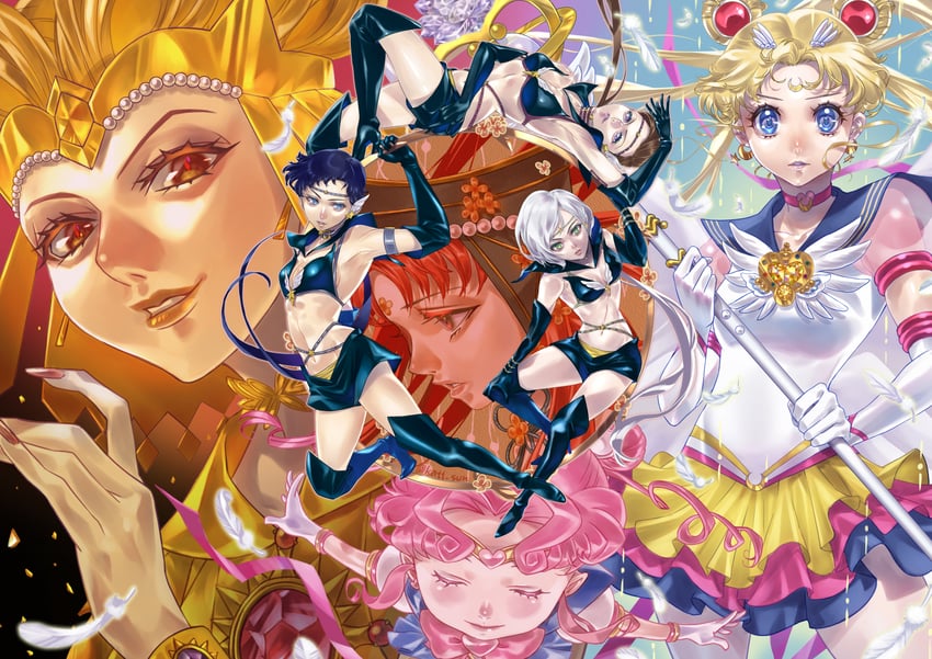 tsukino usagi, sailor moon, seiya kou, eternal sailor moon, yaten kou, and 8 more (bishoujo senshi sailor moon and 1 more) drawn by katt_sun