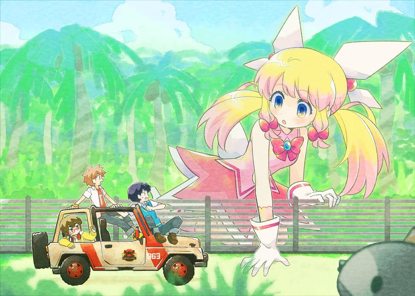 azuchimomoyama kurumi, prima pink, suzuki kiyoshi, takahashi isamu, and satou shigeru (jurassic park and 1 more) drawn by tsunoji