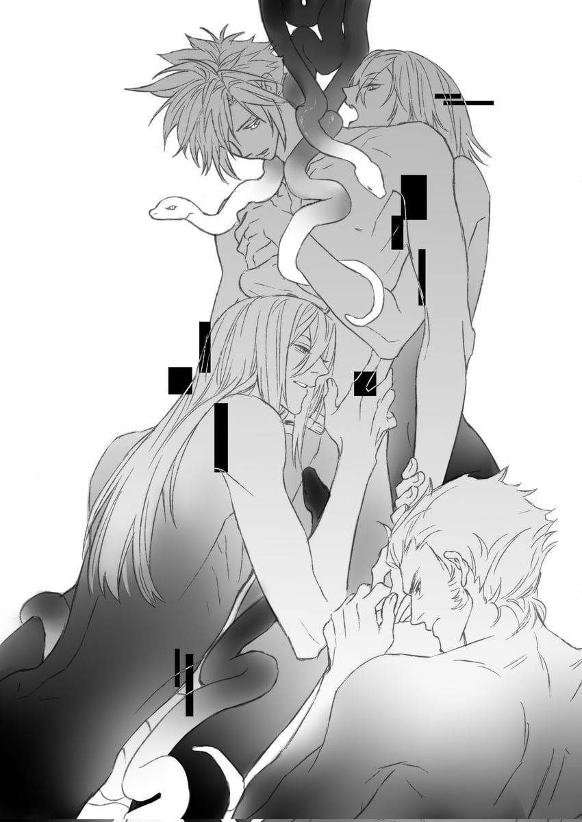 cloud strife, kadaj, yazoo, and loz (final fantasy and 2 more) drawn by soukeye