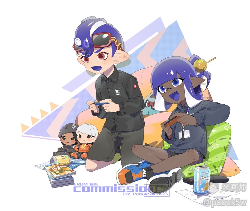 inkling player character, inkling girl, octoling player character, and octoling boy (splatoon) drawn by pabuk5w
