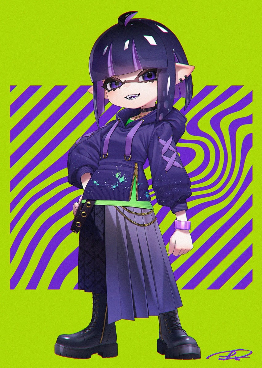 inkling player character and inkling girl (splatoon) drawn by puchiman