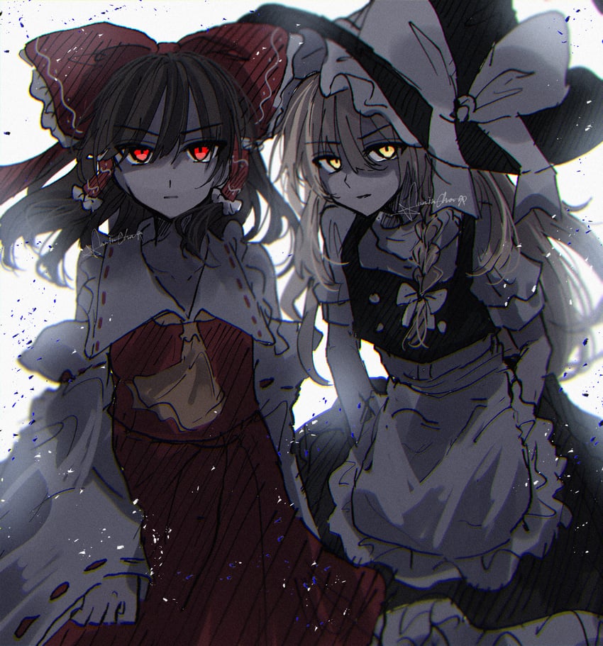 hakurei reimu and kirisame marisa (touhou) drawn by annin_cha