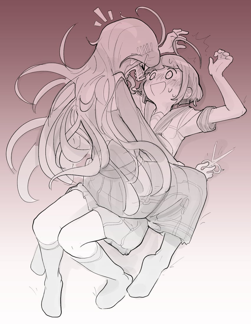 fukawa toko, naegi komaru, and genocider shou (danganronpa and 1 more) drawn by dalasquil
