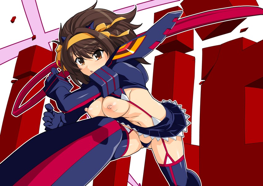 suzumiya haruhi, matoi ryuuko, and senketsu (suzumiya haruhi no yuuutsu and 1 more) drawn by haruhisky