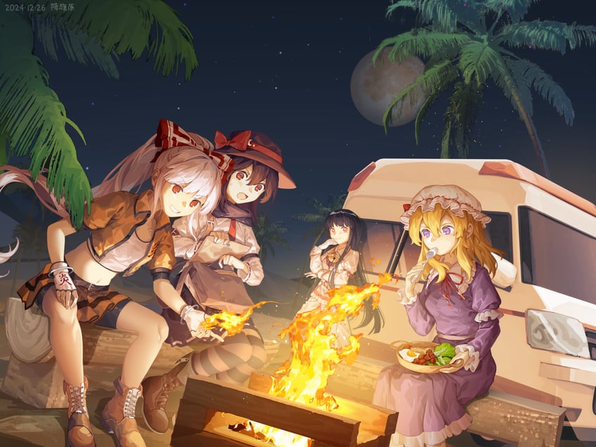 fujiwara no mokou, houraisan kaguya, usami renko, and maribel hearn (touhou) drawn by furahata_gen
