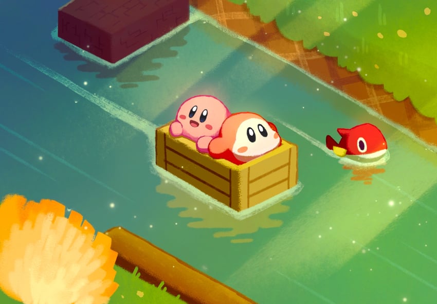 kirby, waddle dee, and flopper (kirby and 1 more) drawn by aruco_co