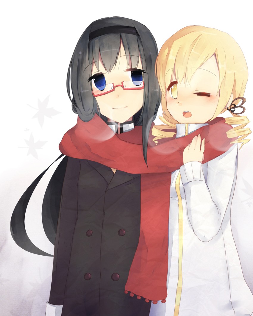 akemi homura and tomoe mami (mahou shoujo madoka magica) drawn by hinagi_(fox_priest)