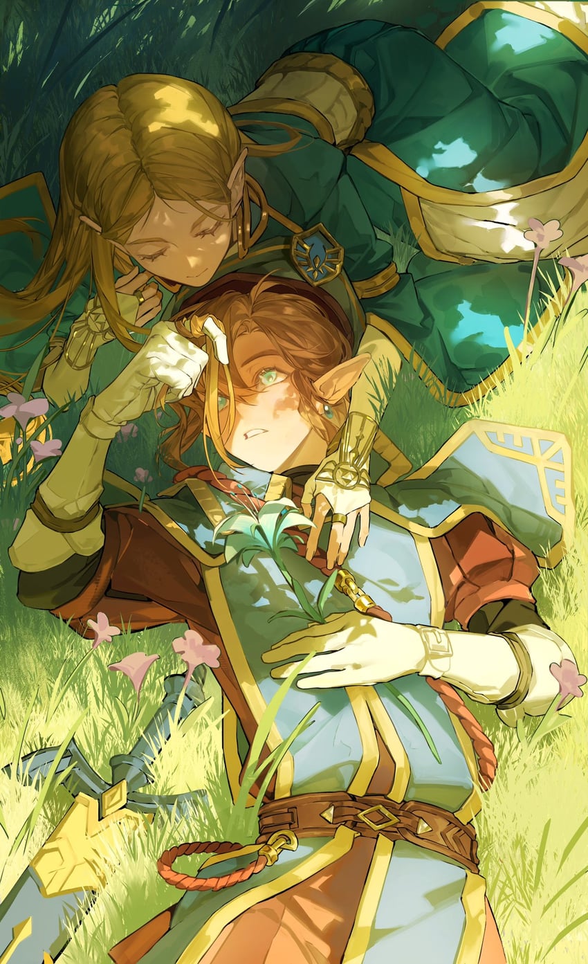 link and princess zelda (the legend of zelda and 1 more) drawn by jingsang_w