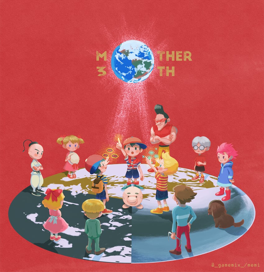 ness, lucas, paula, kumatora, doseisan, and 8 more (mother and 3 more) drawn by memi_(gamemix)
