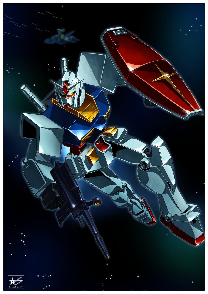 rx-78-2 gundam and white base (gundam and 1 more) drawn by samhoshi7