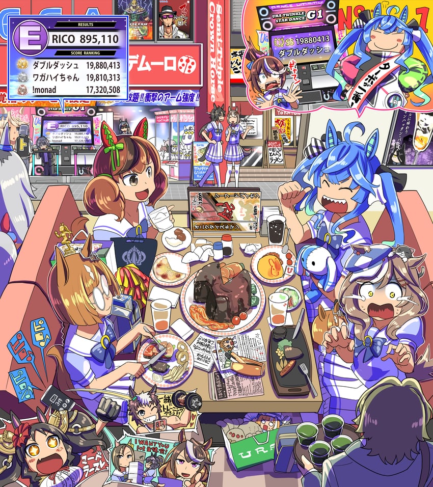 trainer, manhattan cafe, tokai teio, satono diamond, nice nature, and 21 more (umamusume and 6 more) drawn by sakazaki_freddy