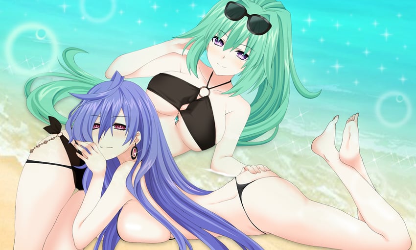 iris heart and green heart (neptune and 1 more) drawn by kagura_ittou