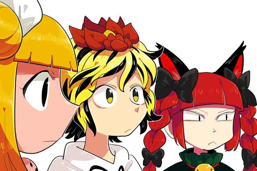 kaenbyou rin, toramaru shou, and joutouguu mayumi (touhou) drawn by furukawa_(yomawari)