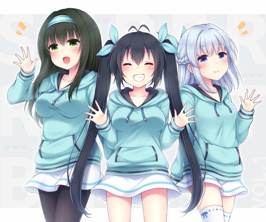 kobotoke nagi, tsukisuzu shirona, and hakobe naru (chunithm and 1 more) drawn by sanotsuki