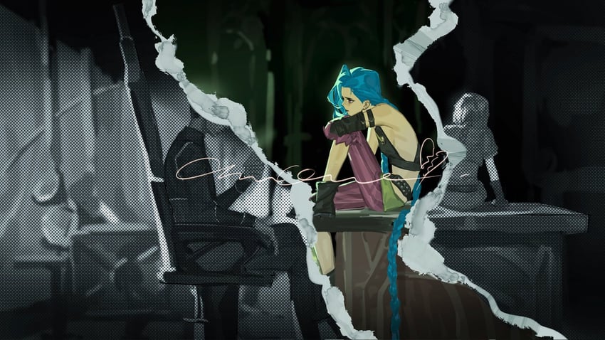 jinx, arcane jinx, silco, and powder (league of legends and 1 more) drawn by chunqueeeee