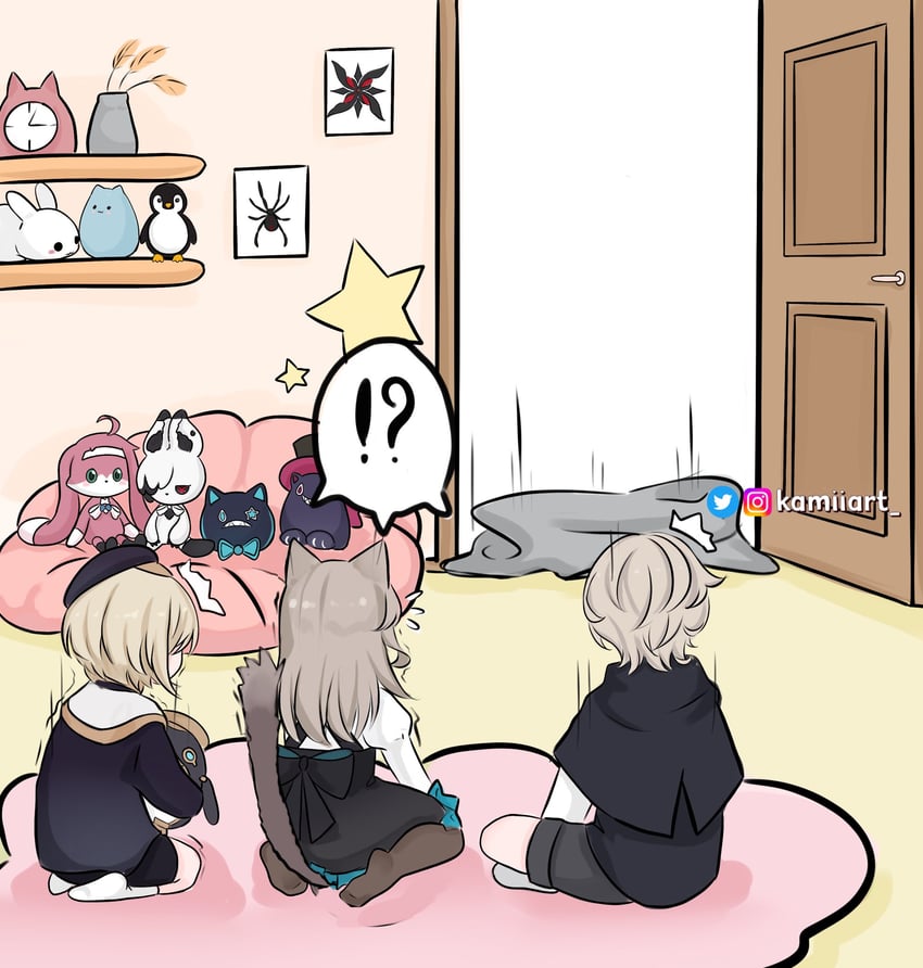 lynette, lyney, freminet, and rosseland (genshin impact) drawn by kamiiart