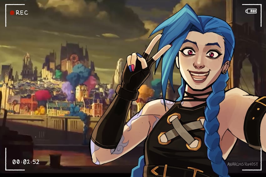 jinx and arcane jinx (league of legends and 1 more) drawn by anarchistghost