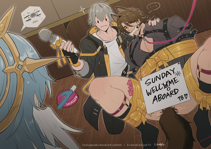trailblazer, caelus, sunday, and gallagher (honkai and 1 more) drawn by doodlefish