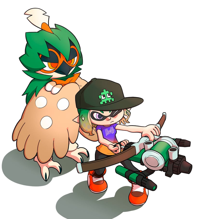 inkling player character, inkling girl, and decidueye (pokemon and 2 more) drawn by xdies_ds