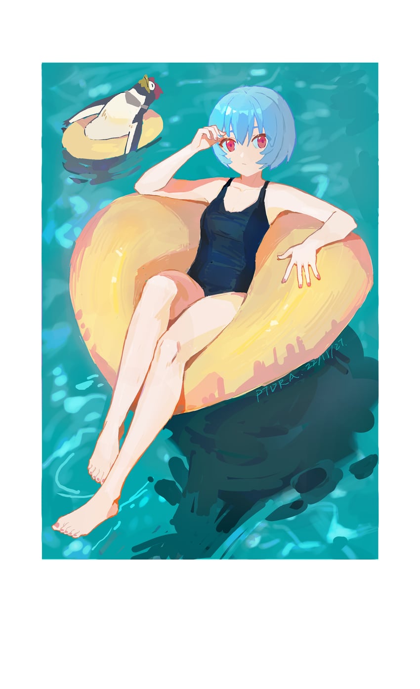 ayanami rei and penpen (neon genesis evangelion) drawn by ptdra